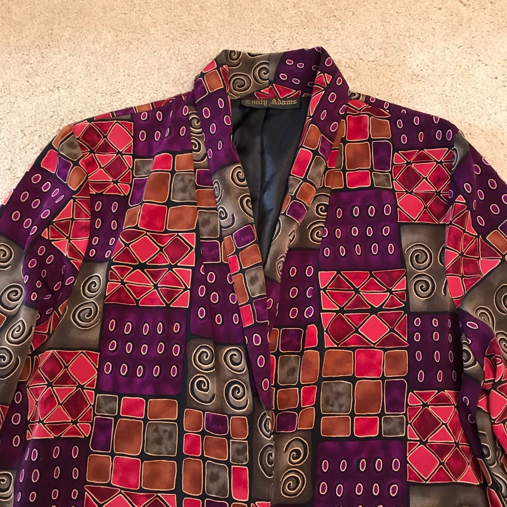 Vintage 80s Emily Adams Blazer Jacket Women Medium Geometric Pop Art Jewel Tone - Picture 2 of 9